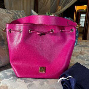 Dooney & Bourke Fuchsia Saffiano Leather Drawstring Bucket Bag Brand New